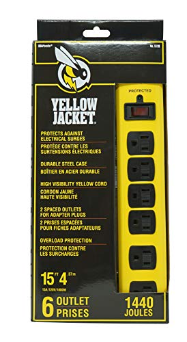 Yellow Jacket 15' 6-Outlet Metal Surge Protector Strip