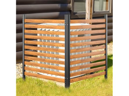 GREENER Privacy Screens 2PCS 38" W x 42" H No Dig Privacy Fence Screen Wood Fence Panels with Metal Stakes, A/C Units Fence Panels Pool Equipment Enclosure Outdoor Trash Can (Straight)