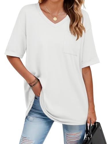 Women's Oversized V-Neck Short Sleeve Tops