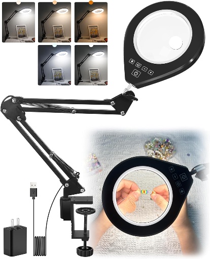 Desk Mounted Magnifying Glass with LED Lights