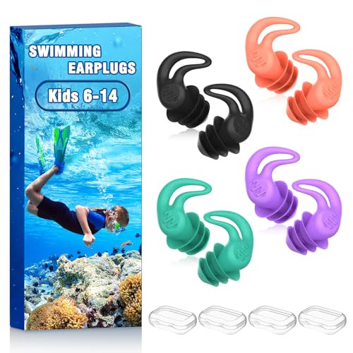 4 Pairs of Reusable Silicone Swimming Ear Plugs for Adult and Kids