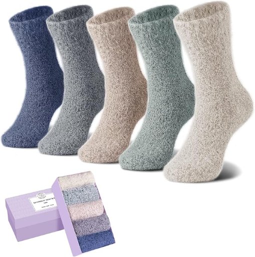 SISOSOCK 5 Pairs Fuzzy Cozy Warm Socks