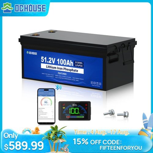 DC HOUSE 48V 100Ah LiFePO4 Battery with Bluetooth and LCD Monitor