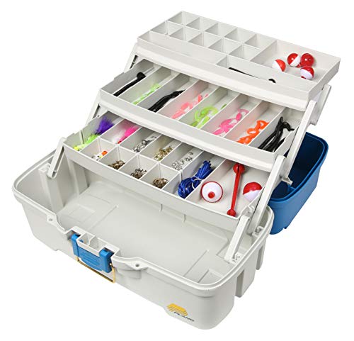 Plano Ready-Set-Fish 3-Tray Tackle Box with Tackle, Aqua Blue/Tan
