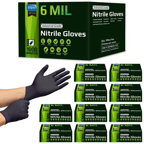 Inspire Heavy Duty Nitrile Black Gloves, 1000 Count