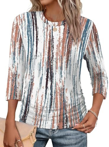 WIHOLL Women's 3/4 Length Sleeve Crewneck Top