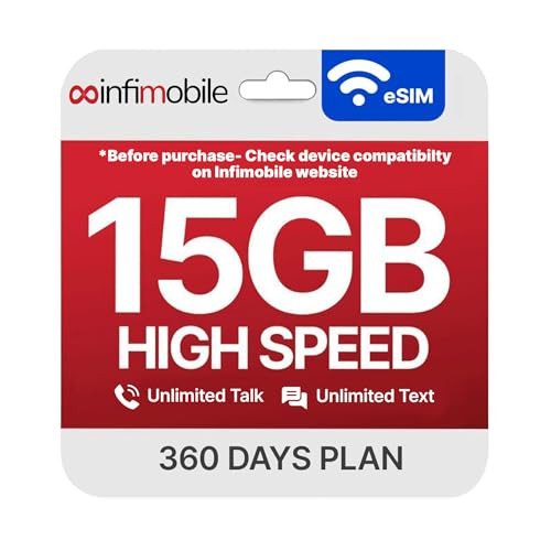 Infimobile Prepaid Mobile Unlimited Talk/Text + 15GB Data/Month eSIM (Verizon Network)