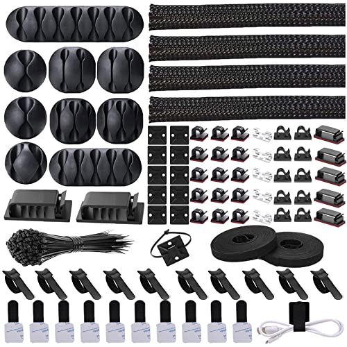 Cord Management Organizer Kit 4 Cable Sleeve with 41 Self Adhesive Cable Clips Holder Deal