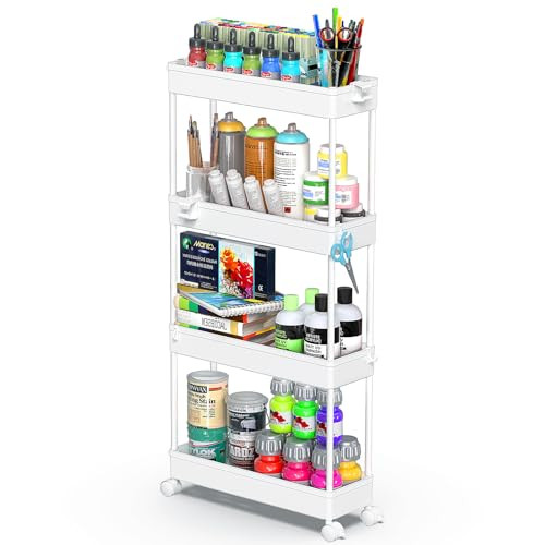 SPACEKEEPER Slim Rolling Storage Cart 4 Tier
