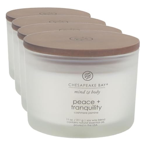 Chesapeake Bay Scented Candle, Peace + Tranquility (Cashmere Jasmine) 3-Wick Coffee Table Jar (4-Pack)