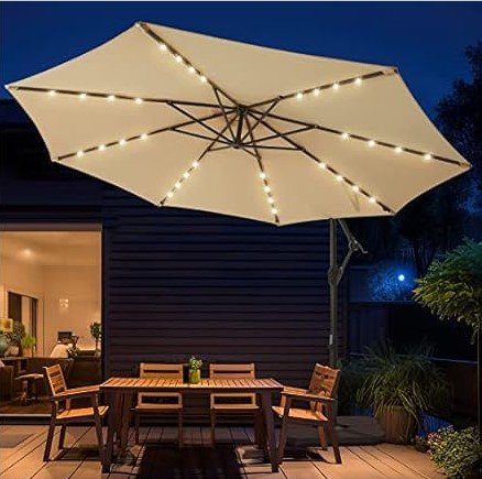 10' Solar LED Offset Hanging Market Patio Umbrella