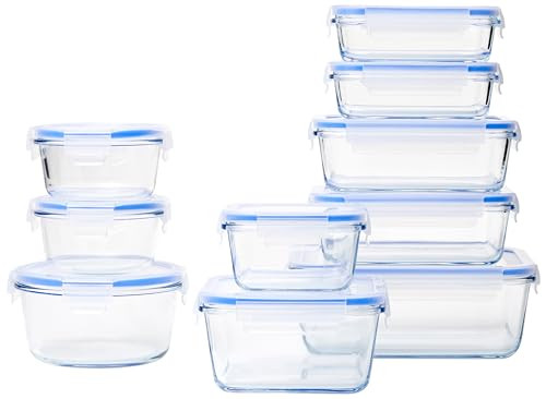 Amazon Basics Leak-Proof Glass Locking Lids Food Storage Containers, 20-Piece Set
