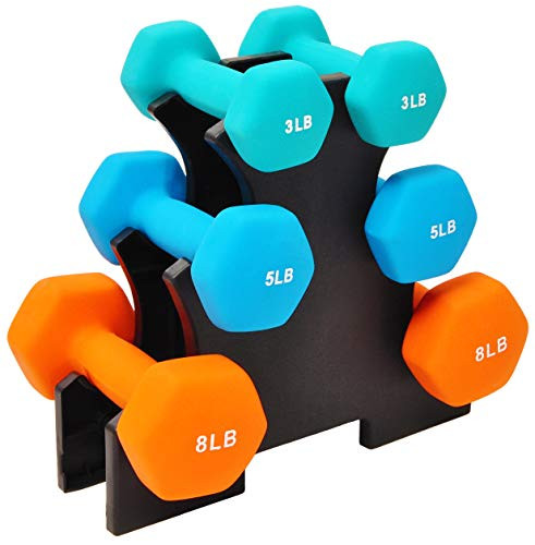 Sporzon! Colored Neoprene Coated Dumbbell Set w/ Stand
