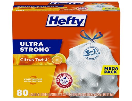 Hefty Ultra Strong Tall Kitchen Trash Bags, Citrus Twist Scent, 80 Count