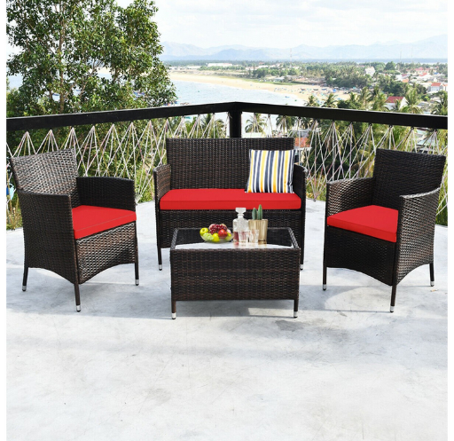 Rattan Outdoor 4-Piece Patio Furniture Set
