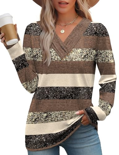 Long Sleeve V Neck Tunic Tops  