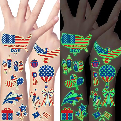 4th of July Glow in the Dark Tattoos, 106 count
