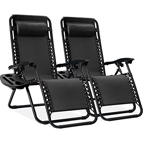 Best Choice Products Set of 2 Zero Gravity Lounge Chair Recliners w/Pillows and Cup Holder Trays