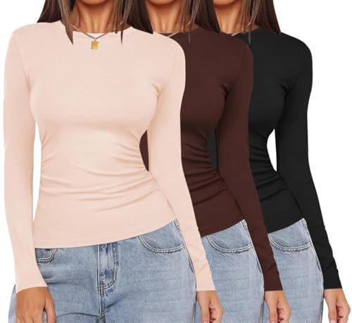 Ekouaer 3 Pack of Slim Fit Long Sleeve Crew Neck Shirts
