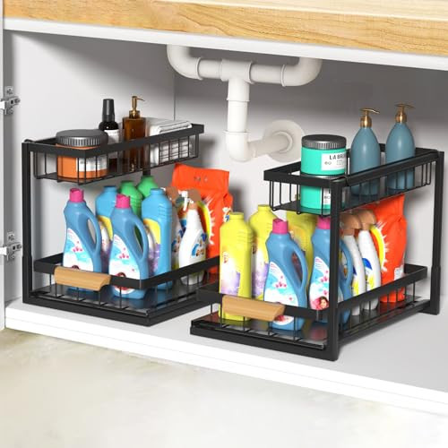 2-Pack Under Sink Metal Pull Out Kitchen Cabinet Organizer