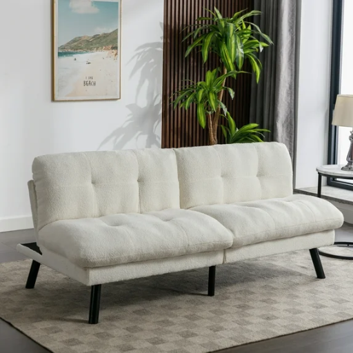 Mainstays Camden Cozy Futon in Cream Boucle Fabric