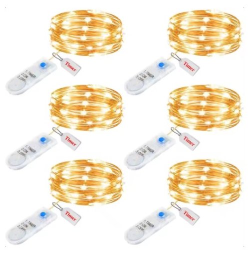 6-Pack Fairy Lights Battery Operated String Lights with Timer