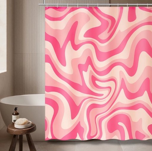 BSHAPPLUS 71x71 Inch Pink Bathroom Shower Curtain Set with 12 Hooks