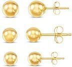 14K Yellow Gold Ball Stud Earrings Set  3 Sizes (4mm, 5mm, 6mm) with Friction Backs