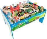 Hey! Play! Wooden Train Set & Table for Kids - Complete Set with 75 Pieces