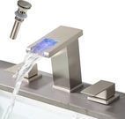 3 Hole Waterfall Bathroom Widespread Faucet with Pop Up Drain & Supply Hose