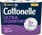 Cottonelle Ultra Comfort Toilet Paper, 9 Mega Rolls (9 Mega Rolls = 36 Regular Rolls)