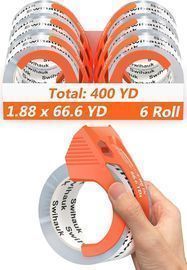 6 Pack of Heavy Duty Packing Tape with Dispenser, 1.18"x66.6yd
