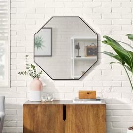 Medium Modern Black Framed Octagon Mirror