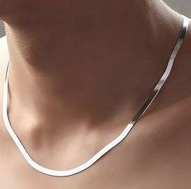 Donatello Gian Italian 20" Herringbone Solid Sterling Silver Flat Necklace