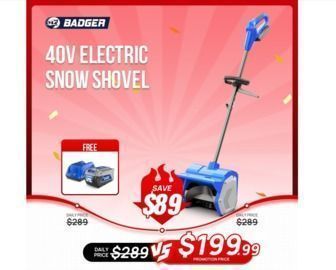 Wild Badger Power Cordless 40V 12" Electric Snow Shovel