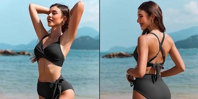Al'Mage High Waisted Bikini W/Tummy Control & Crisscross Tie Back