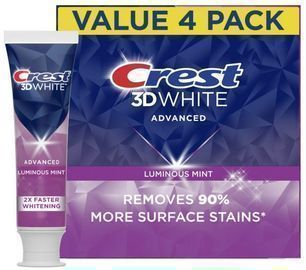 4 Pack of Crest 3D White Advanced Luminous Mint Teeth Whitening Toothpaste
