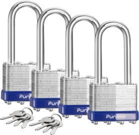 Puroma Lock 2 Long Shackle Heavy-Duty Padlock, 4pk