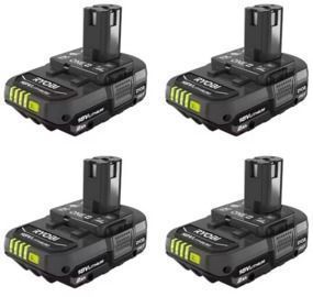 Ryobi 4 Pack of ONE+ 18V Lithium-Ion 2.0 Ah Compact Batteries