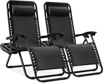 Set of 2 Adjustable Zero Gravity Lounge Chair Recliners w/Pillows and Cup Holders