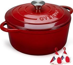 Overmont Enameled Cast Iron Dutch Oven - 5.5QT Pot with Lid, Cookbook, & Cotton Potholders