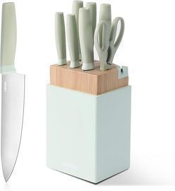 Carote Kitchen Knife Set with Block and Sharpener, 9Pcs
