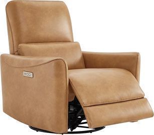 Power Recliner Chair Swivel Glider, Upholstered Faux Leather with Lumbar Support, Cognac Brown
