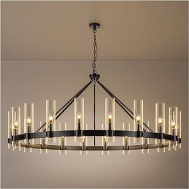 20-Lights Black Wagon Wheel Chandelier, Modern Farmhouse with Glass Shade