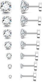 Fansilver 20G Hypoallergenic Flat Back Earrings, 7 Pairs