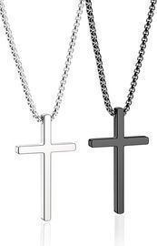 Romass 2 Pcs Cross Necklace, Stainless Steel Pendant