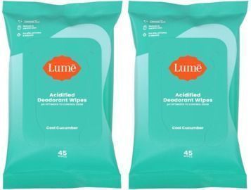 Lume Acidified Deodorant Wipes, 45ct, 2pk