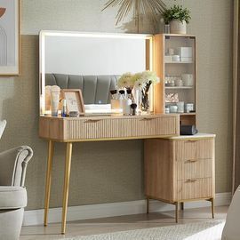 Fluted Makeup Vanity Desk with 36" HD Lighted Mirror with 5 Drawers & Shelves