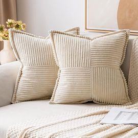 Corduroy Pillow Covers with Splicing Set of 2