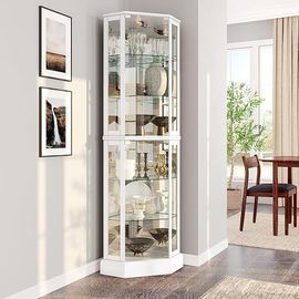 Lighted 3-Side Glass Display Curio Cabinet with Tempered Glass Doors and Shelves